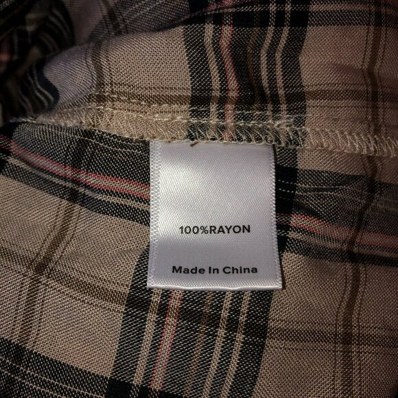 Evereve Womens Large Tan Plaid Long Sleeve V Neck Pullover Shirt Blouse Top Sz L - Picture 9 of 10